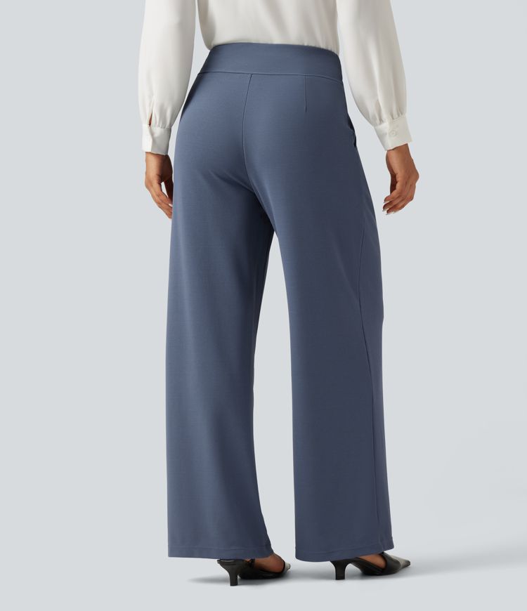 High Waisted Wide Leg Work Pants with Pockets High Waisted Wide Leg Work Pants with Pockets