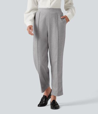 High Waisted Pintuck Tapered  Work Pants with Pockets