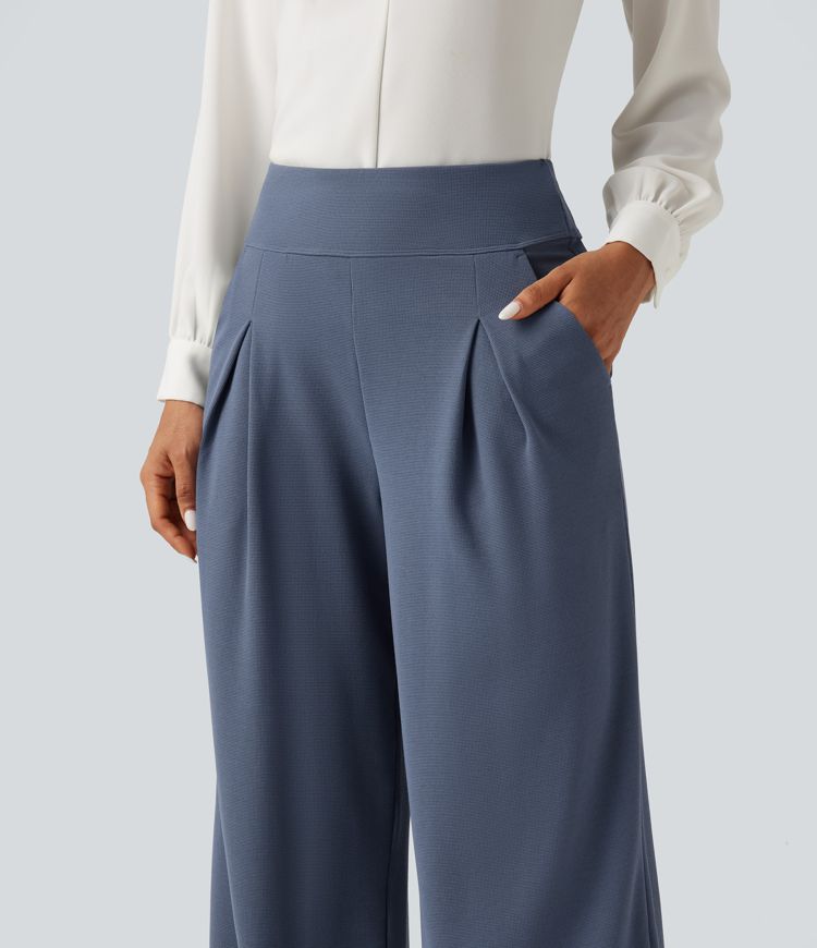 High Waisted Wide Leg Work Pants with Pockets High Waisted Wide Leg Work Pants with Pockets