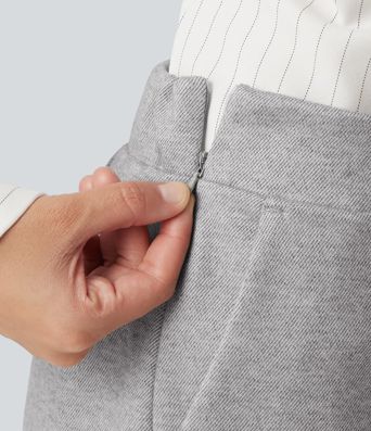 High Waisted Pintuck Tapered  Work Pants with Pockets