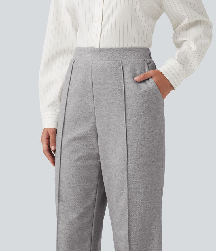 High Waisted Pintuck Tapered  Work Pants with Pockets