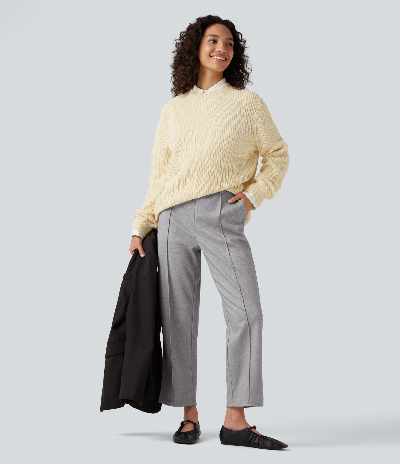 High Waisted Pintuck Tapered  Work Pants with Pockets