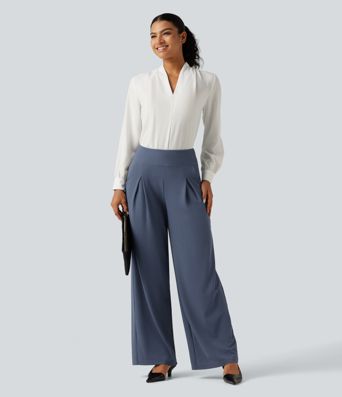 High Waisted Wide Leg Work Pants with Pockets High Waisted Wide Leg Work Pants with Pockets