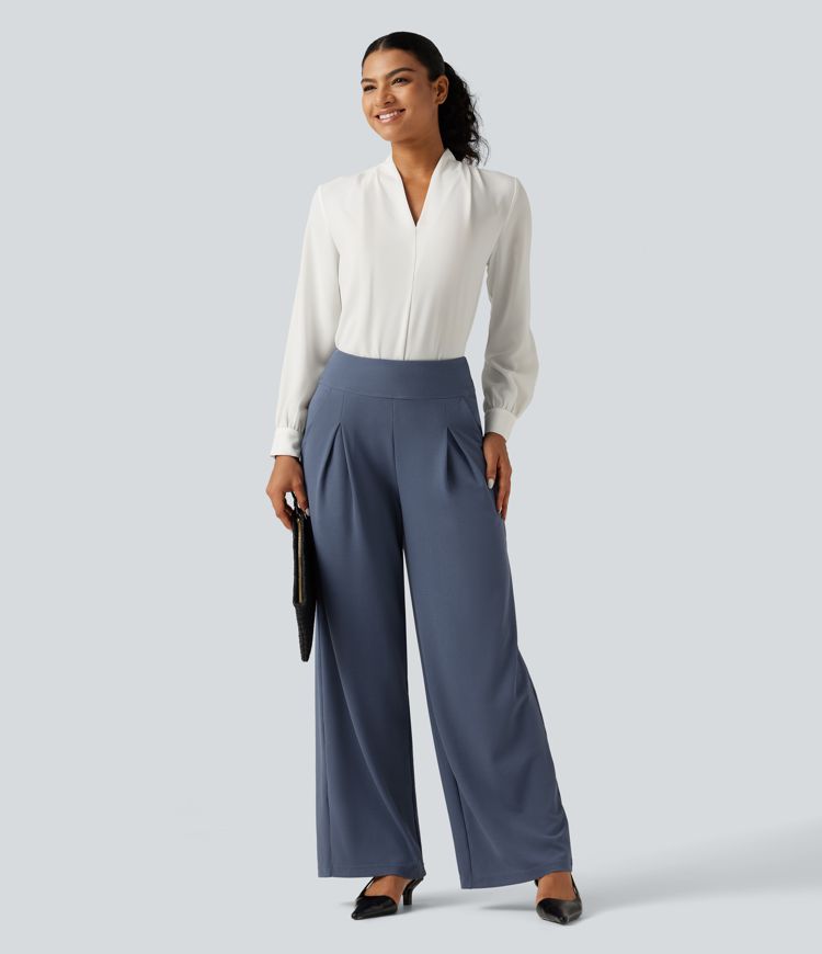 High Waisted Wide Leg Work Pants with Pockets High Waisted Wide Leg Work Pants with Pockets
