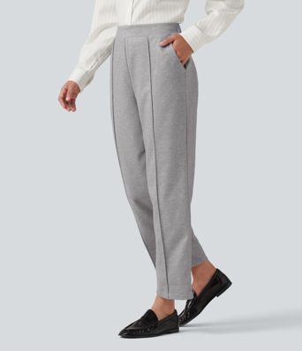 High Waisted Pintuck Tapered  Work Pants with Pockets