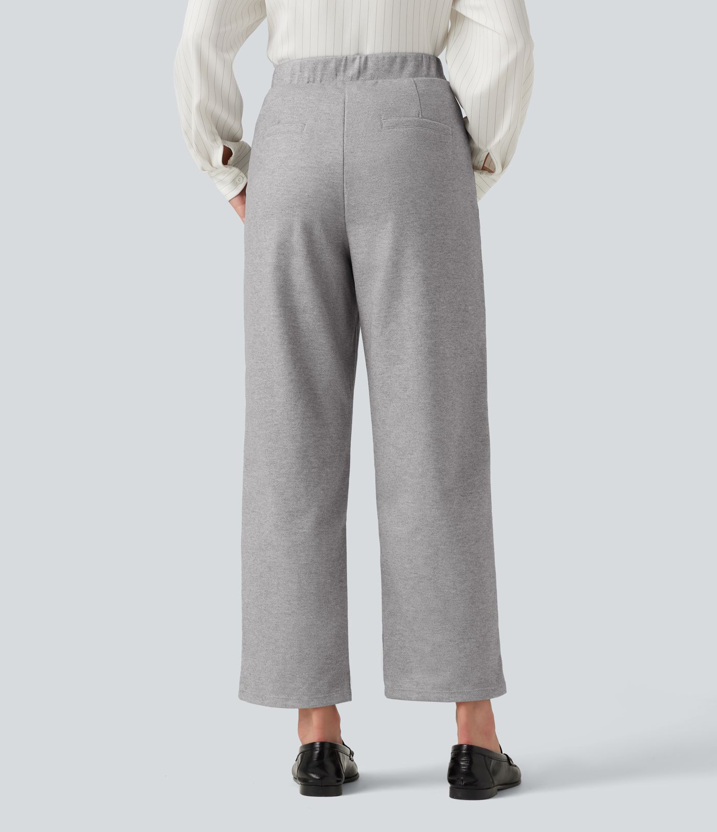 High Waisted Pintuck Tapered  Work Pants with Pockets