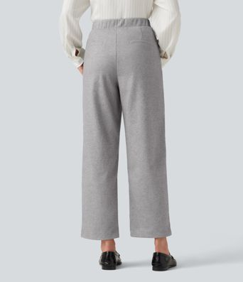 High Waisted Pintuck Tapered  Work Pants with Pockets