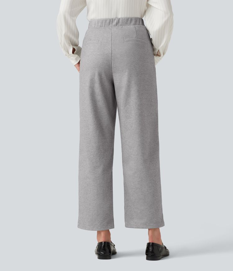 High Waisted Pintuck Tapered  Work Pants with Pockets