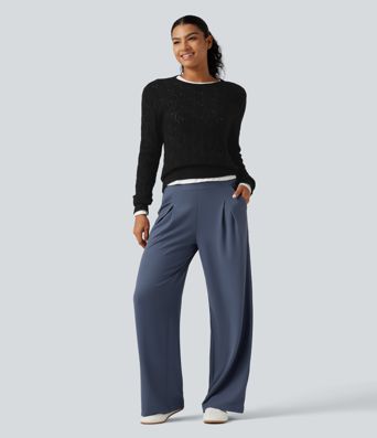 High Waisted Wide Leg Work Pants with Pockets High Waisted Wide Leg Work Pants with Pockets