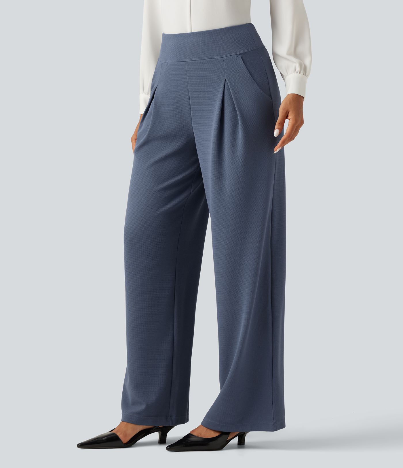 High Waisted Wide Leg Work Pants with Pockets High Waisted Wide Leg Work Pants with Pockets