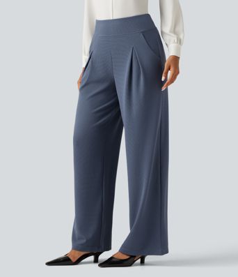 High Waisted Wide Leg Work Pants with Pockets High Waisted Wide Leg Work Pants with Pockets