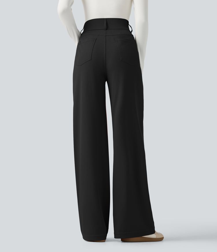 Schwarz Halara Flex™ - Bürohose mit hohem Bund, mehreren Taschen, Waffelstoff und geradem Bein / 2