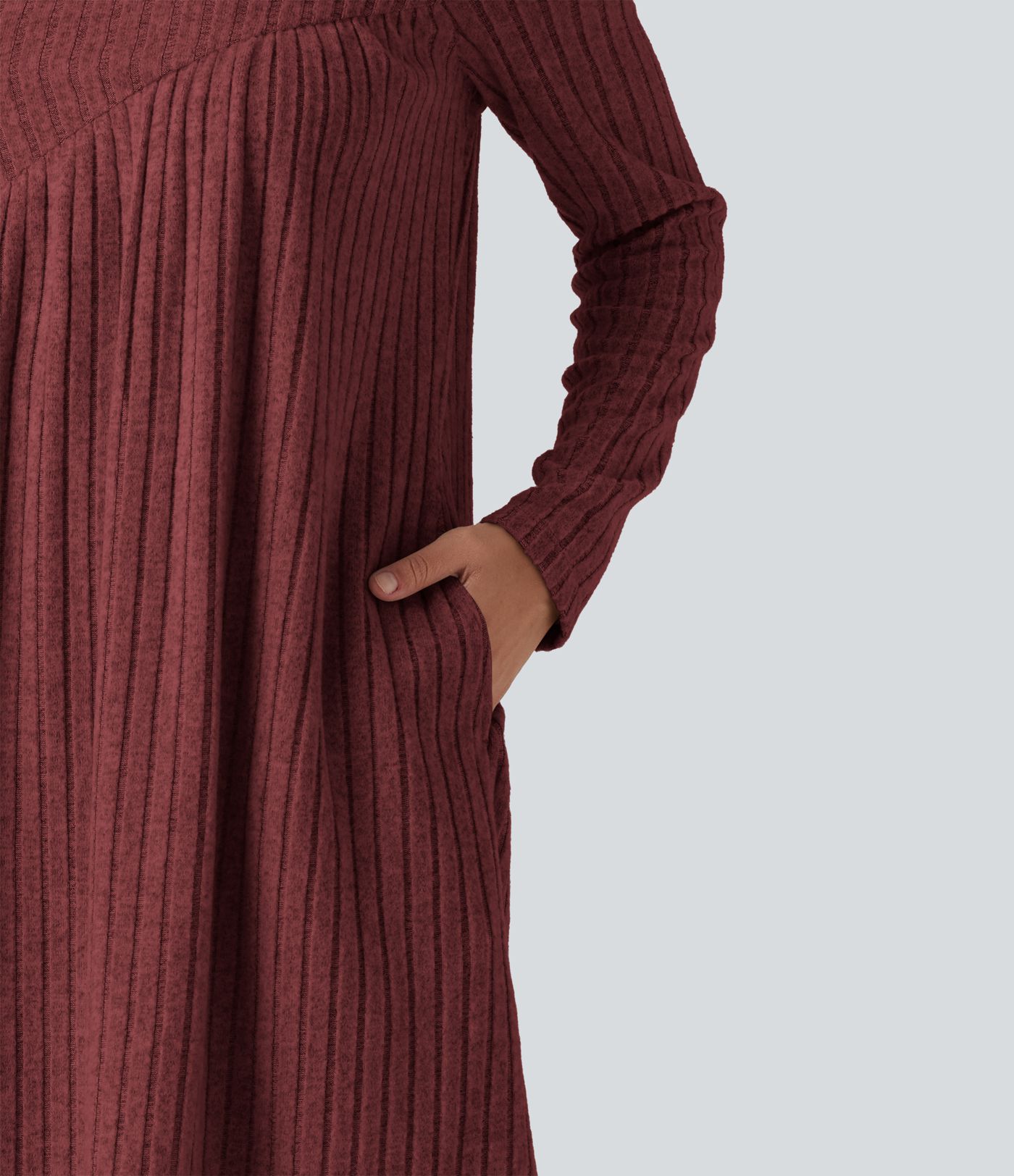 Lässiges Minikleid aus geripptem Strick mit Rundhalsausschnitt, langen Ärmeln und asymmetrischem Design Lässiges Minikleid aus geripptem Strick mit Rundhalsausschnitt, langen Ärmeln und asymmetrischem Design