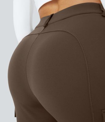 DayStretch pantalones cargo ajustados de cintura alta con bolsillos con cremallera, lisos DayStretch pantalones cargo ajustados de cintura alta con bolsillos con cremallera, lisos