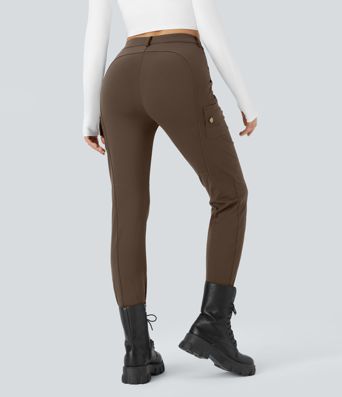 DayStretch pantalones cargo ajustados de cintura alta con bolsillos con cremallera, lisos DayStretch pantalones cargo ajustados de cintura alta con bolsillos con cremallera, lisos