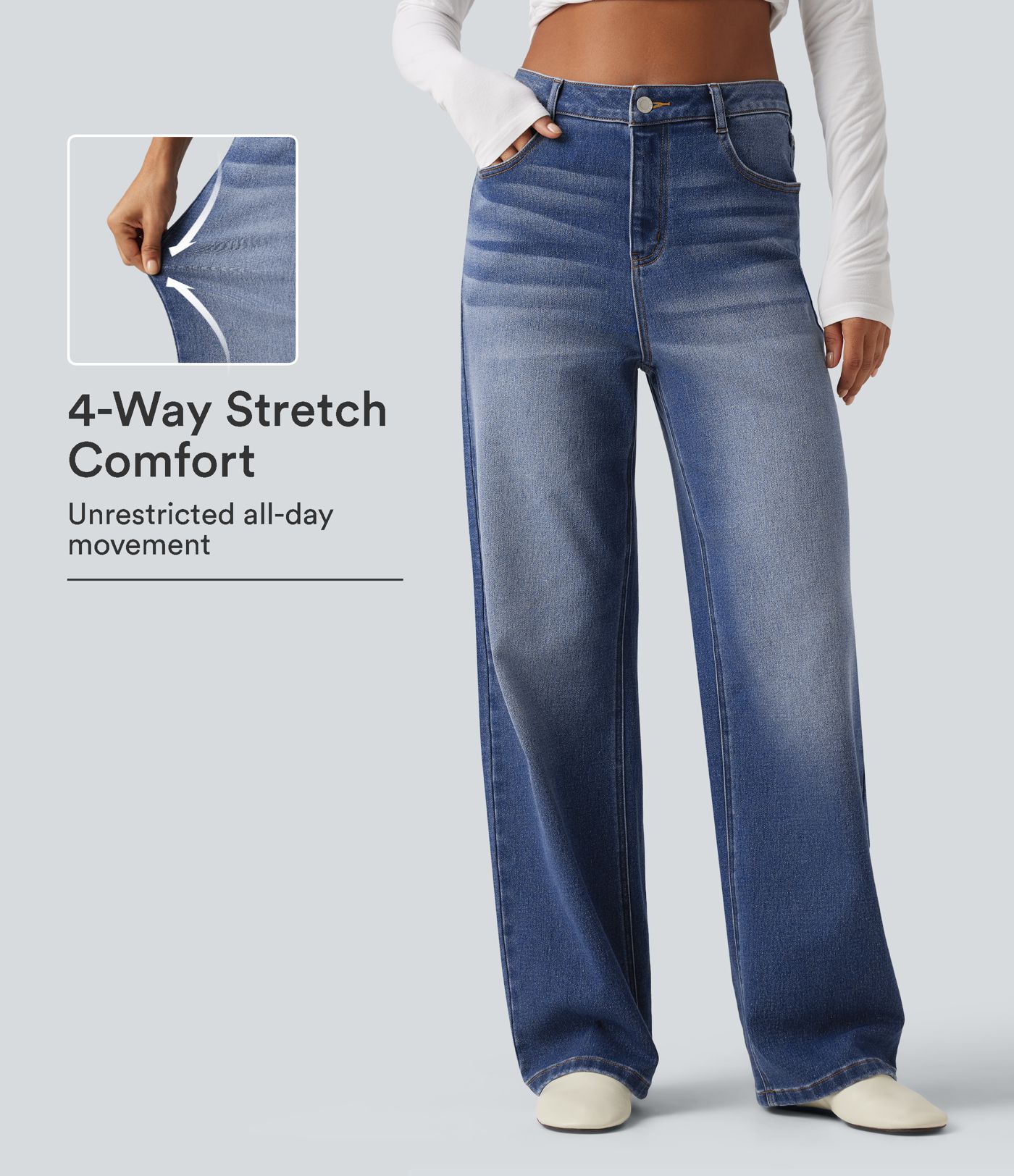 High Waisted Straight Leg Casual Jeans with Pockets High Waisted Straight Leg Casual Jeans with Pockets
