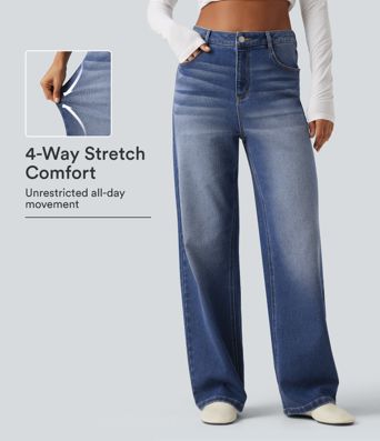 High Waisted Straight Leg Casual Jeans with Pockets High Waisted Straight Leg Casual Jeans with Pockets
