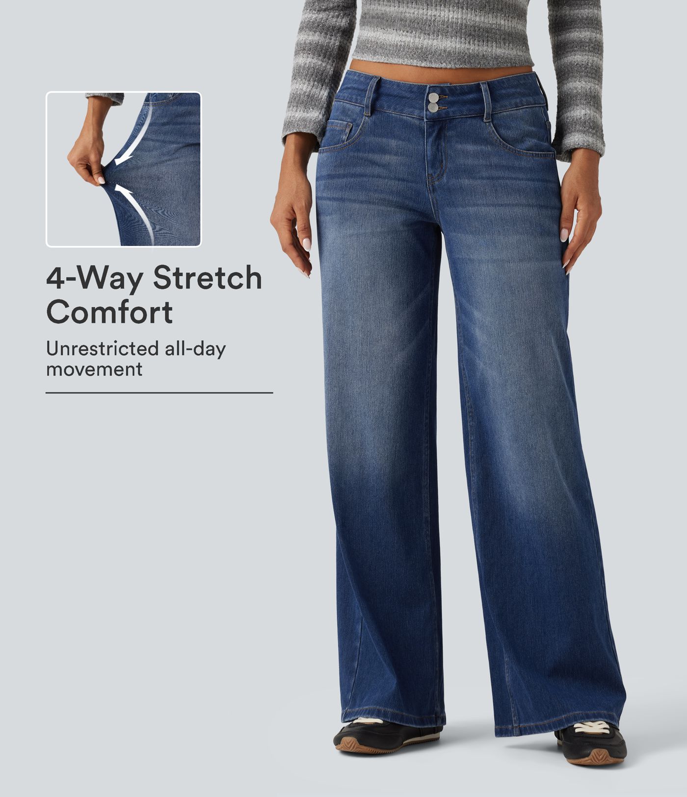 Halara Flex™ Niedrig geschnittene Jeans mit weitem Bein – lässig, mit Taschen Halara Flex™ Niedrig geschnittene Jeans mit weitem Bein – lässig, mit Taschen