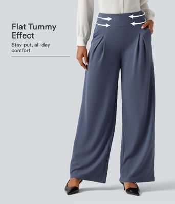 High Waisted Wide Leg Work Pants with Pockets High Waisted Wide Leg Work Pants with Pockets