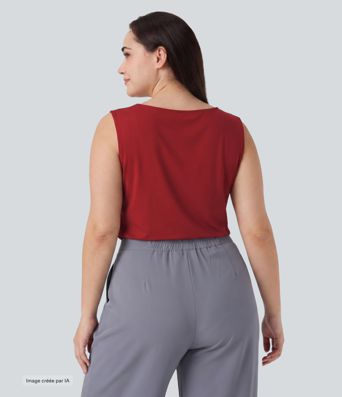 Blouse de bureau grande taille sans manches à col bénitier Blouse de bureau grande taille sans manches à col bénitier