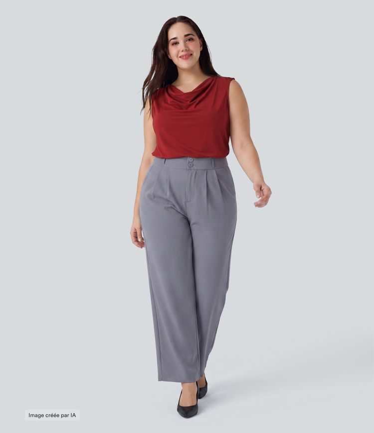 Blouse de bureau grande taille sans manches à col bénitier Blouse de bureau grande taille sans manches à col bénitier