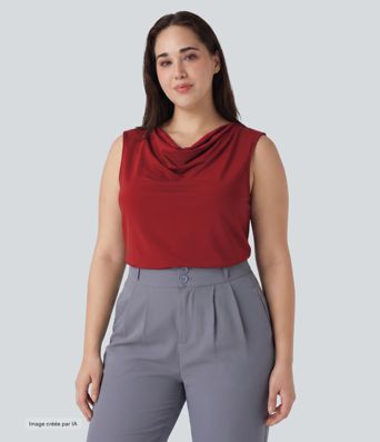 Blouse de bureau grande taille sans manches à col bénitier Blouse de bureau grande taille sans manches à col bénitier