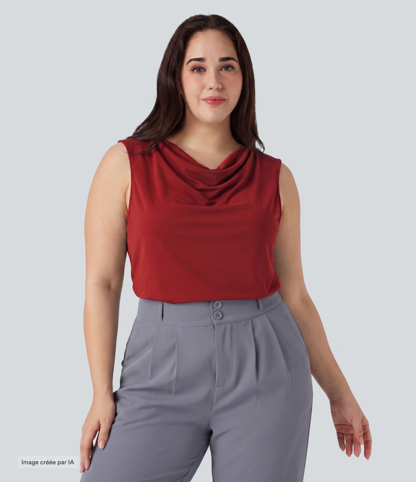 Blouse de bureau grande taille sans manches à col bénitier Blouse de bureau grande taille sans manches à col bénitier