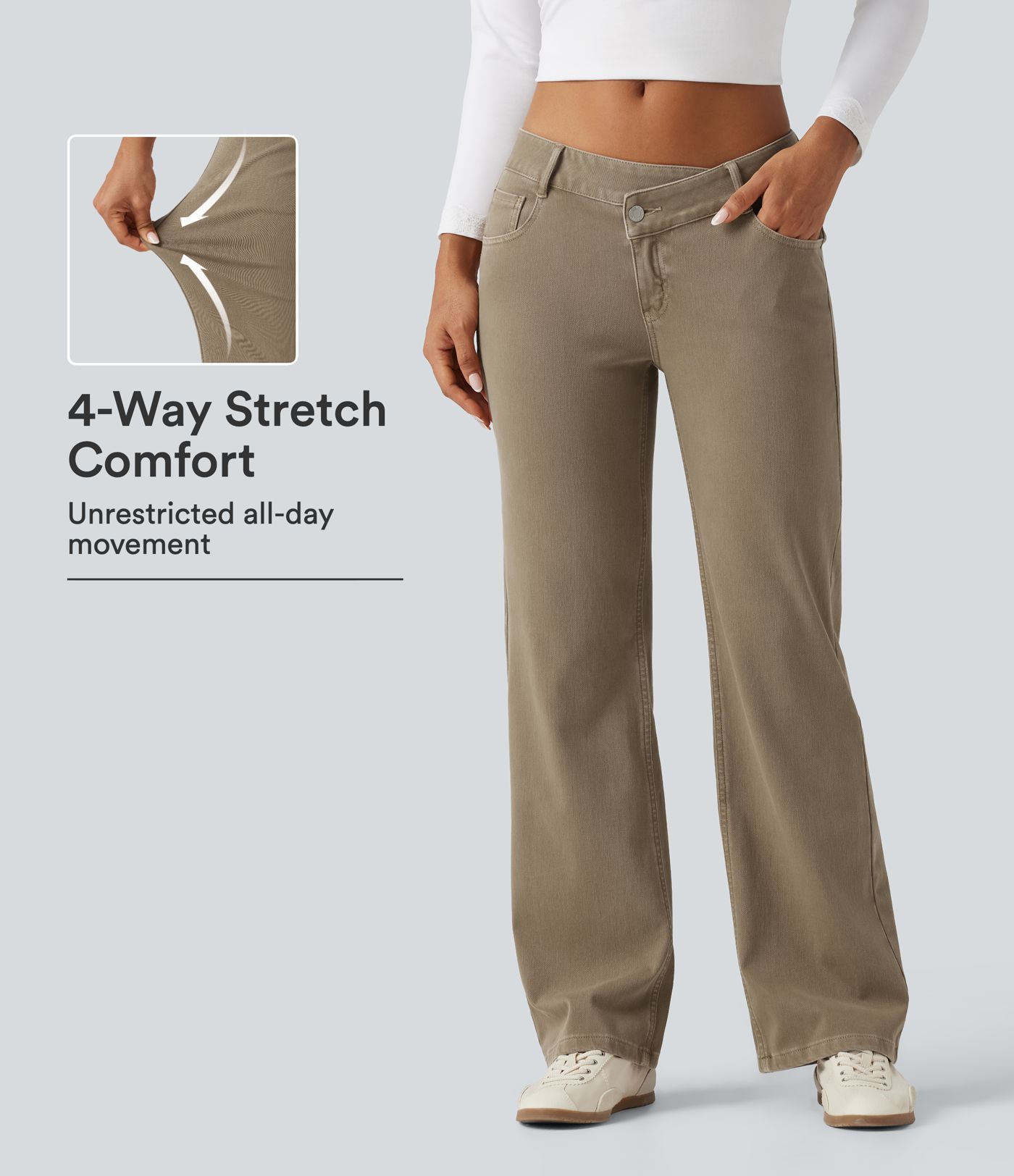 Halara Flex™ Low Rise Asymmetric Straight Leg Colorful Casual Jeans with Pockets Halara Flex™ Low Rise Asymmetric Straight Leg Colorful Casual Jeans with Pockets