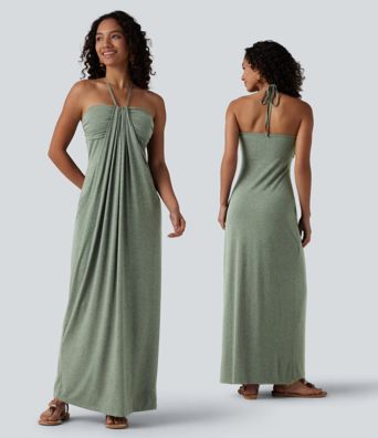 Robe longue dos nu à nouer avec soutien-gorge intégré et poches