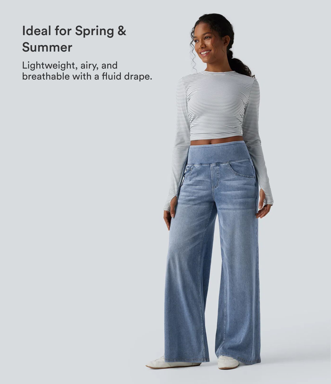 Halara Flex™ Mid Rise Draped Lyocell Washed Casual Baggy Wide Leg Jeans with Pockets Halara Flex™ Mid Rise Draped Lyocell Washed Casual Baggy Wide Leg Jeans with Pockets