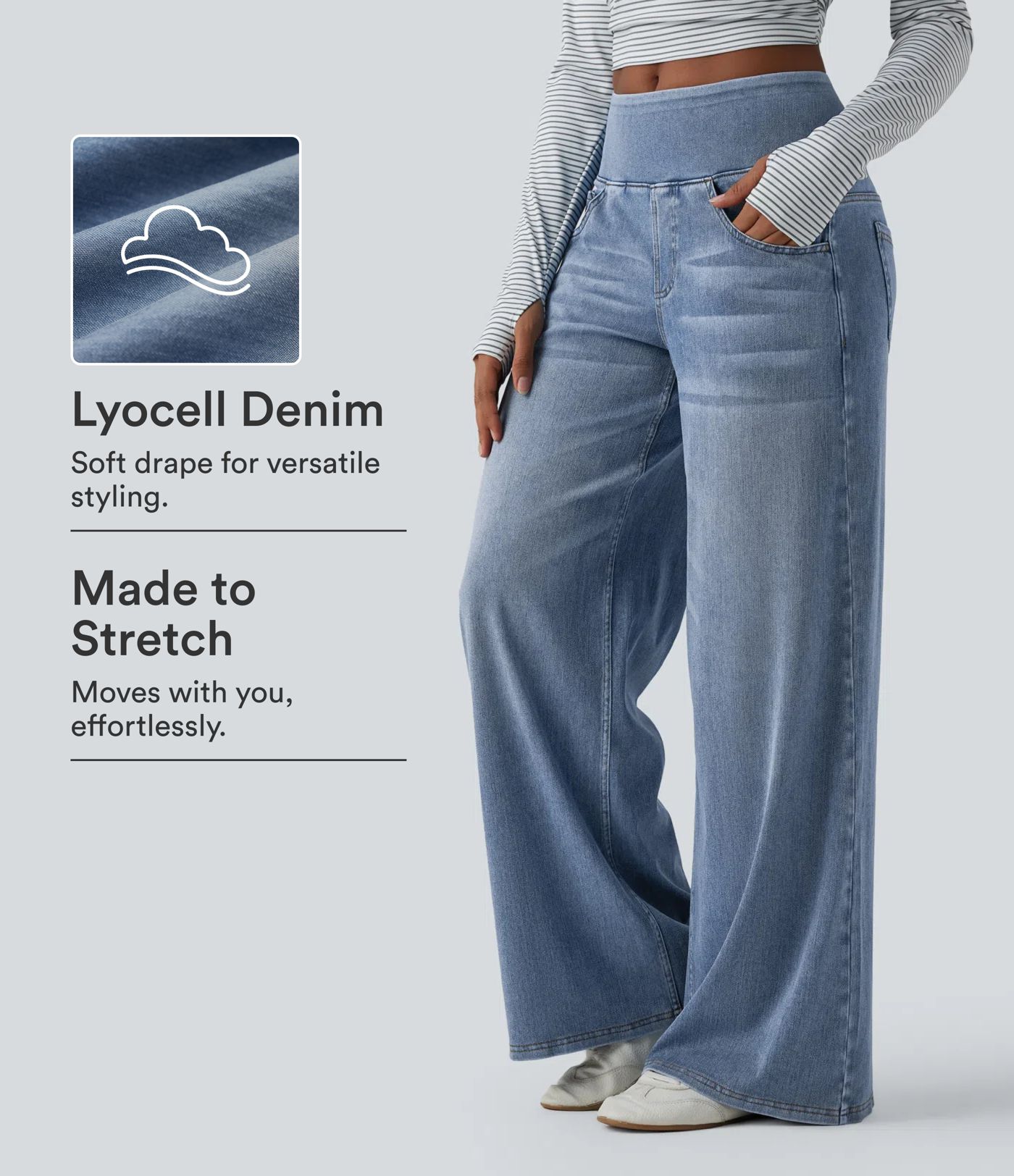 Halara Flex™ Mid Rise Draped Lyocell Washed Casual Baggy Wide Leg Jeans with Pockets Halara Flex™ Mid Rise Draped Lyocell Washed Casual Baggy Wide Leg Jeans with Pockets