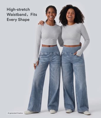 Halara Flex™ Mid Rise Draped Lyocell Washed Casual Baggy Wide Leg Jeans with Pockets Halara Flex™ Mid Rise Draped Lyocell Washed Casual Baggy Wide Leg Jeans with Pockets