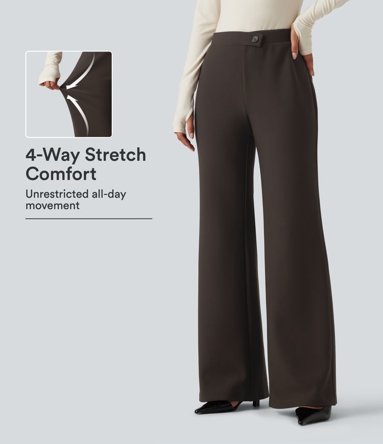 High Waisted Crossover Flare Work Pants High Waisted Crossover Flare Work Pants