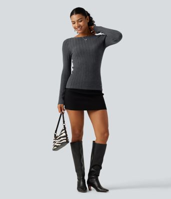Boat Neck Long Sleeve Casual Sweater