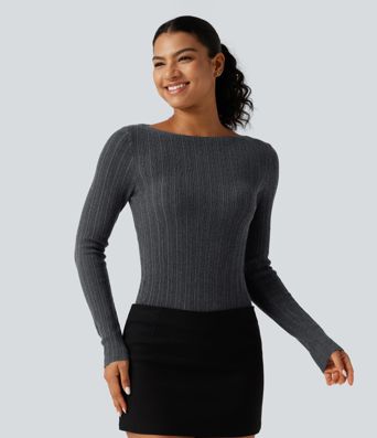 Boat Neck Long Sleeve Casual Sweater