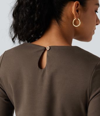Round Neck Long Sleeve Tie Side Mini Work Dress Round Neck Long Sleeve Tie Side Mini Work Dress
