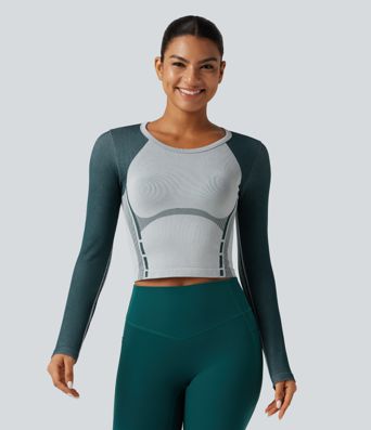 Haut de running OneForm Seamless Flow color block à encolure arrondie et manches longues Haut de running OneForm Seamless Flow color block à encolure arrondie et manches longues