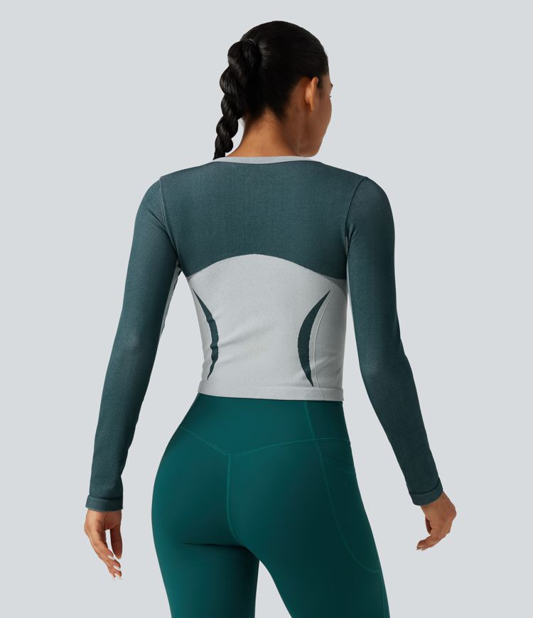 Haut de running OneForm Seamless Flow color block à encolure arrondie et manches longues Haut de running OneForm Seamless Flow color block à encolure arrondie et manches longues