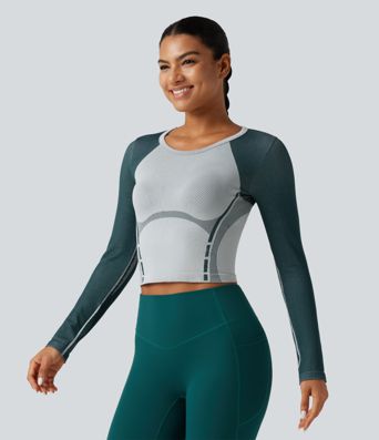 Haut de running OneForm Seamless Flow color block à encolure arrondie et manches longues Haut de running OneForm Seamless Flow color block à encolure arrondie et manches longues