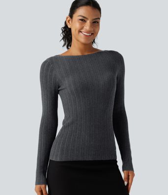 Boat Neck Long Sleeve Casual Sweater
