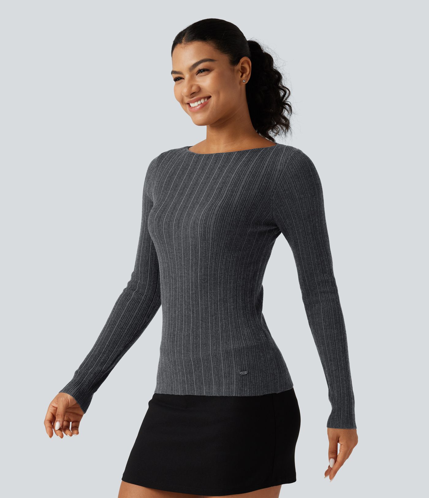 Boat Neck Long Sleeve Casual Sweater