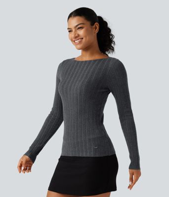 Boat Neck Long Sleeve Casual Sweater