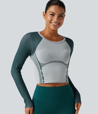Haut de running OneForm Seamless Flow color block à encolure arrondie et manches longues Haut de running OneForm Seamless Flow color block à encolure arrondie et manches longues