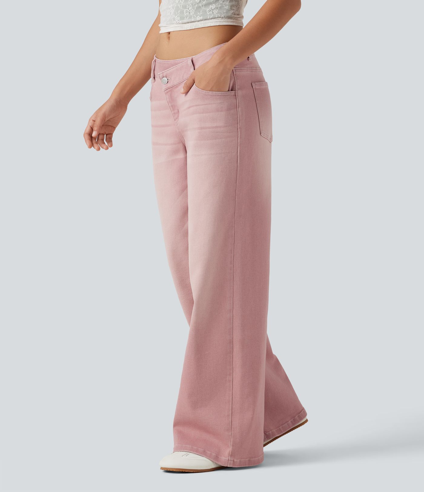 Low Rise Asymmetric Wide Leg Colorful Casual Jeans with Pockets Low Rise Asymmetric Wide Leg Colorful Casual Jeans with Pockets