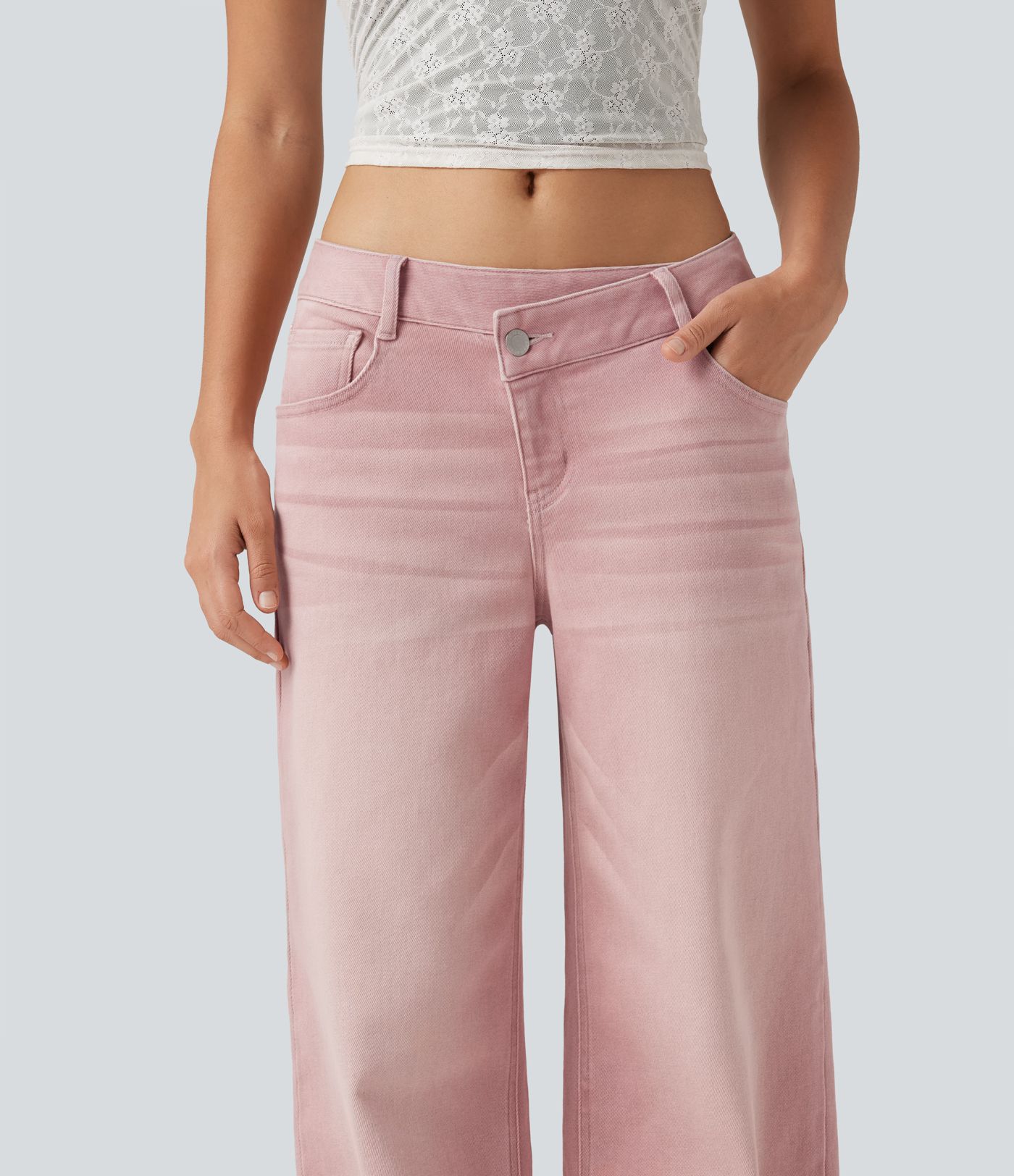 Low Rise Asymmetric Wide Leg Colorful Casual Jeans with Pockets Low Rise Asymmetric Wide Leg Colorful Casual Jeans with Pockets