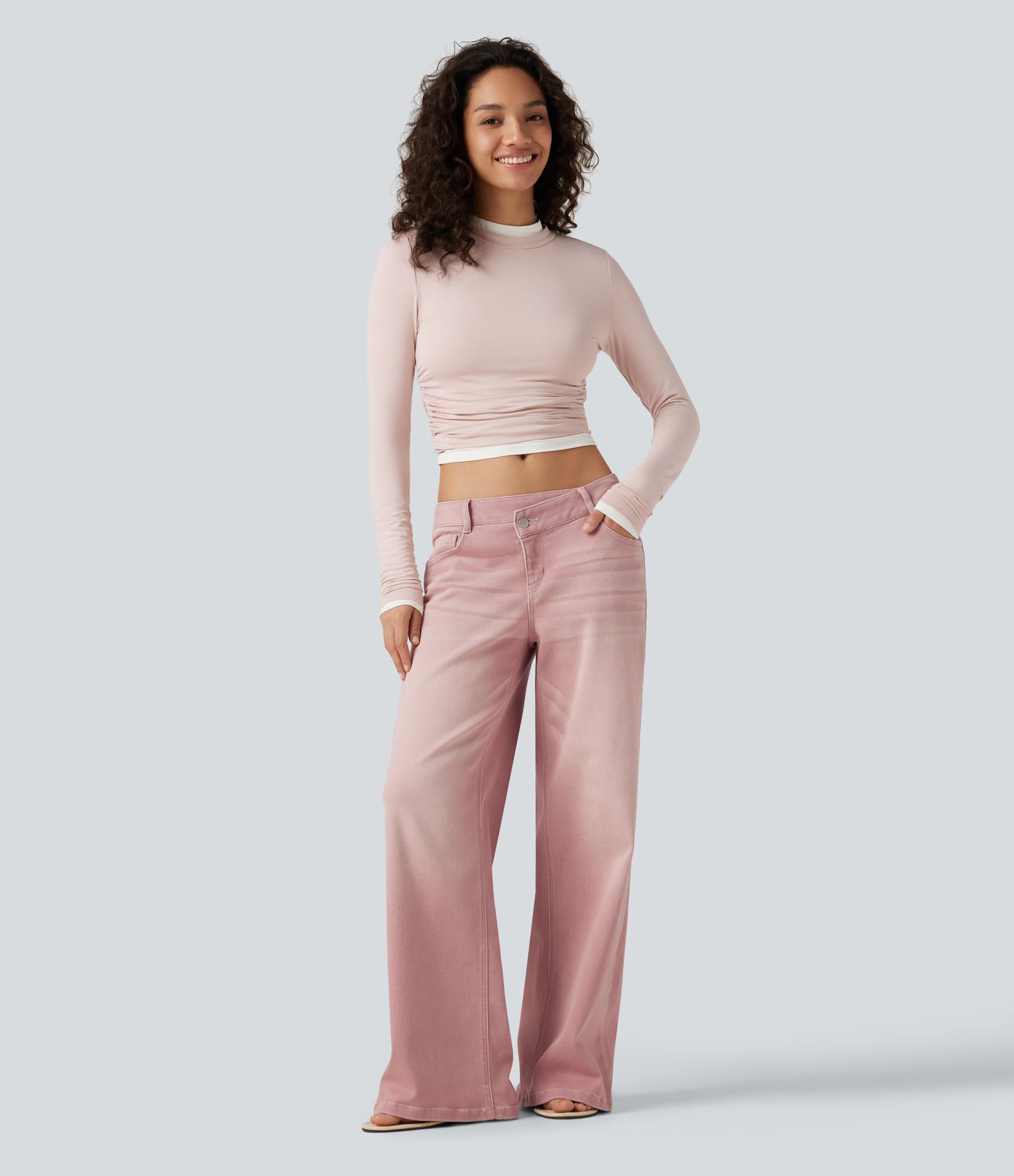 Low Rise Asymmetric Wide Leg Colorful Casual Jeans with Pockets Low Rise Asymmetric Wide Leg Colorful Casual Jeans with Pockets