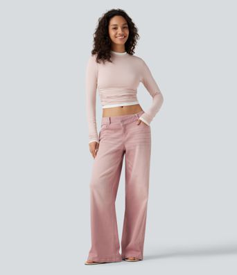 Low Rise Asymmetric Wide Leg Colorful Casual Jeans with Pockets Low Rise Asymmetric Wide Leg Colorful Casual Jeans with Pockets