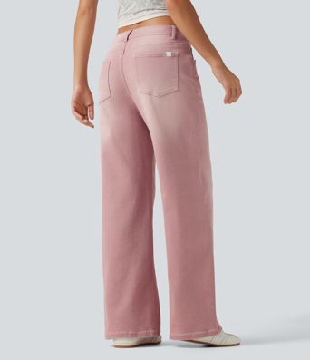 Low Rise Asymmetric Wide Leg Colorful Casual Jeans with Pockets Low Rise Asymmetric Wide Leg Colorful Casual Jeans with Pockets