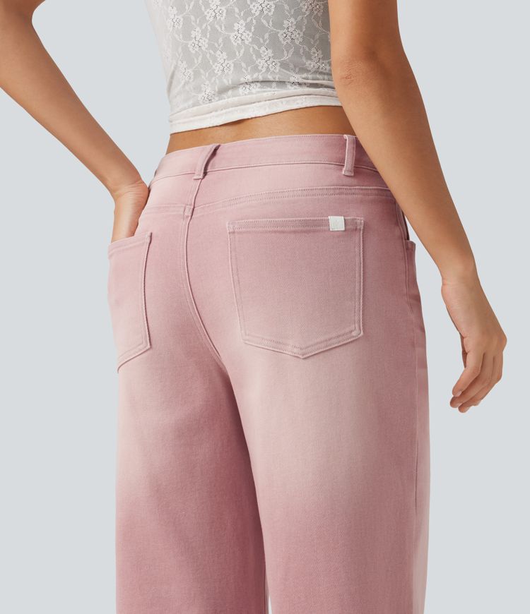 Low Rise Asymmetric Wide Leg Colorful Casual Jeans with Pockets Low Rise Asymmetric Wide Leg Colorful Casual Jeans with Pockets