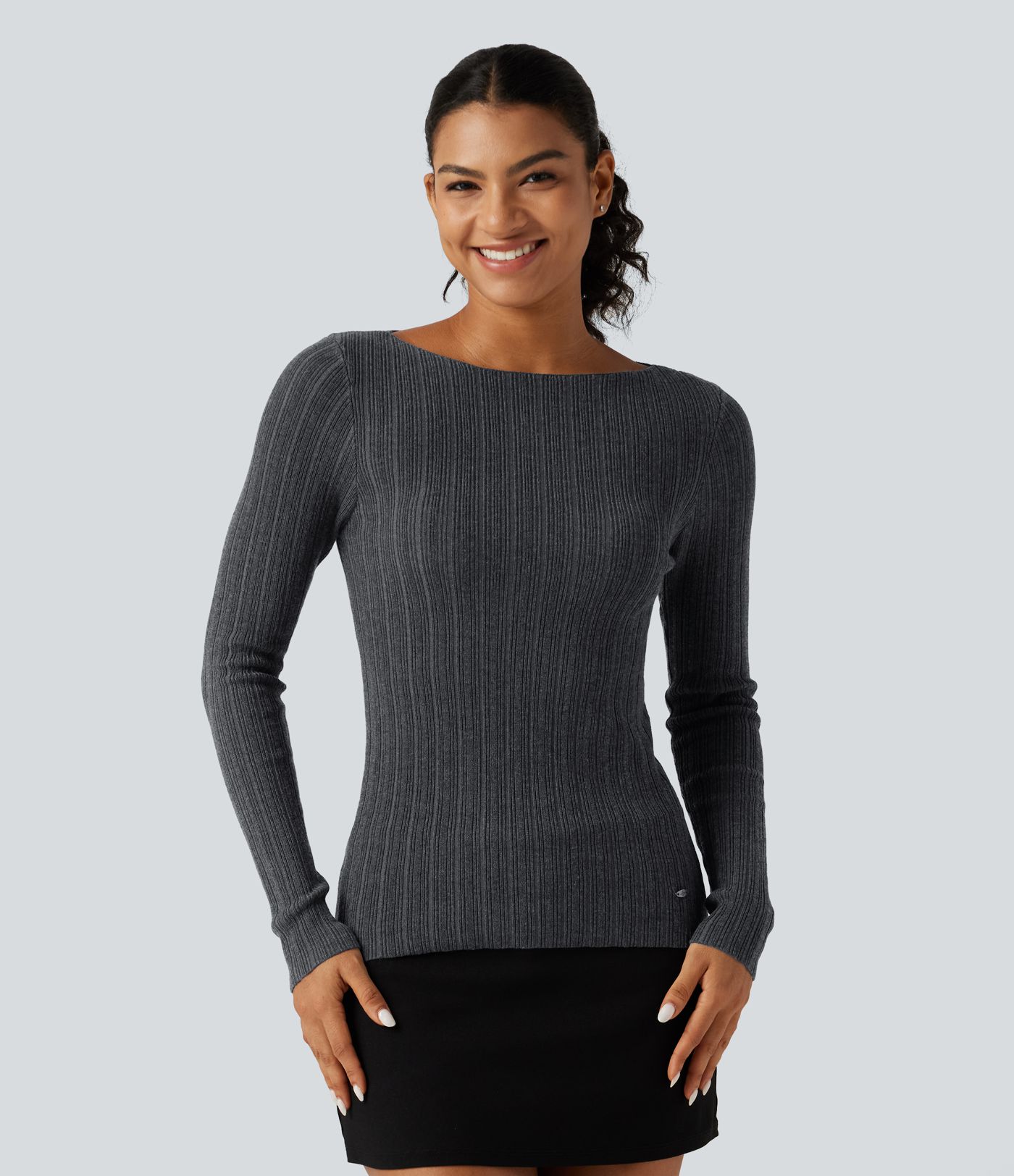 Boat Neck Long Sleeve Casual Sweater